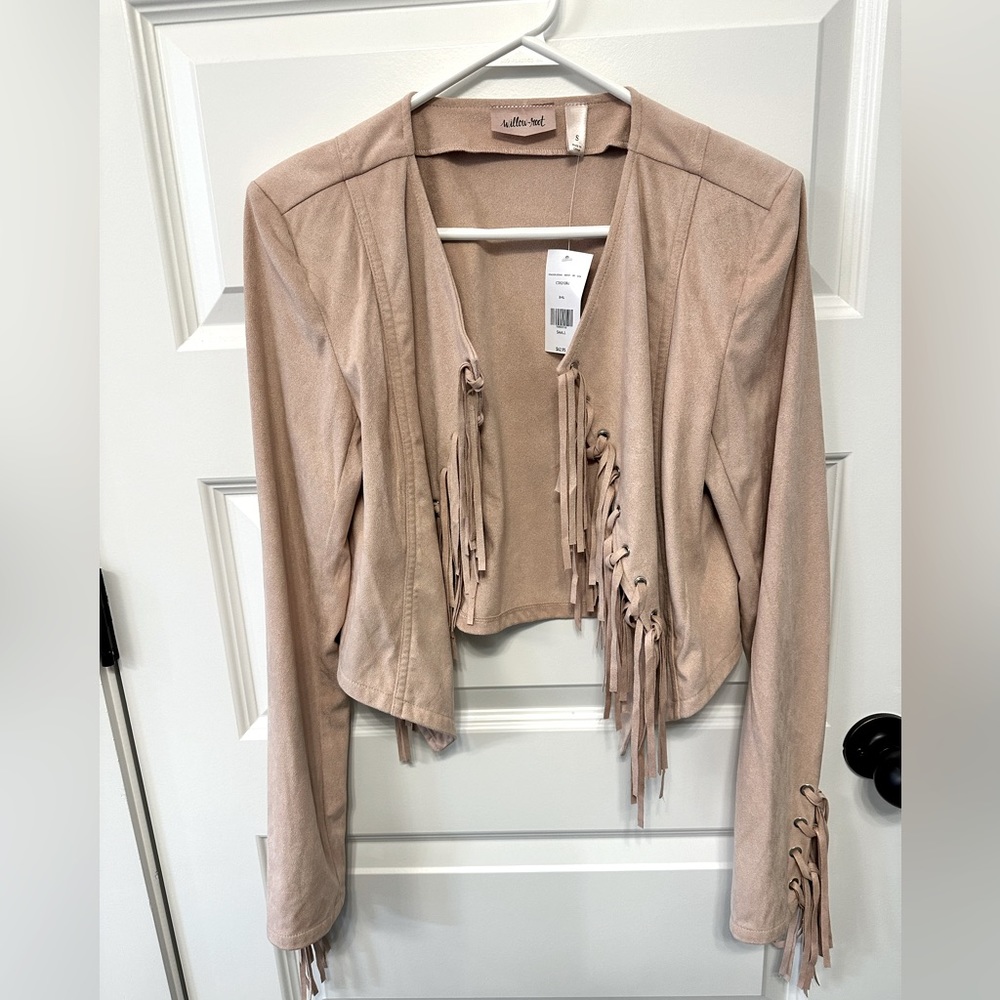 Buckle Willow & Root Fringe Crop Jacket in blush S - Picture 6 of 8